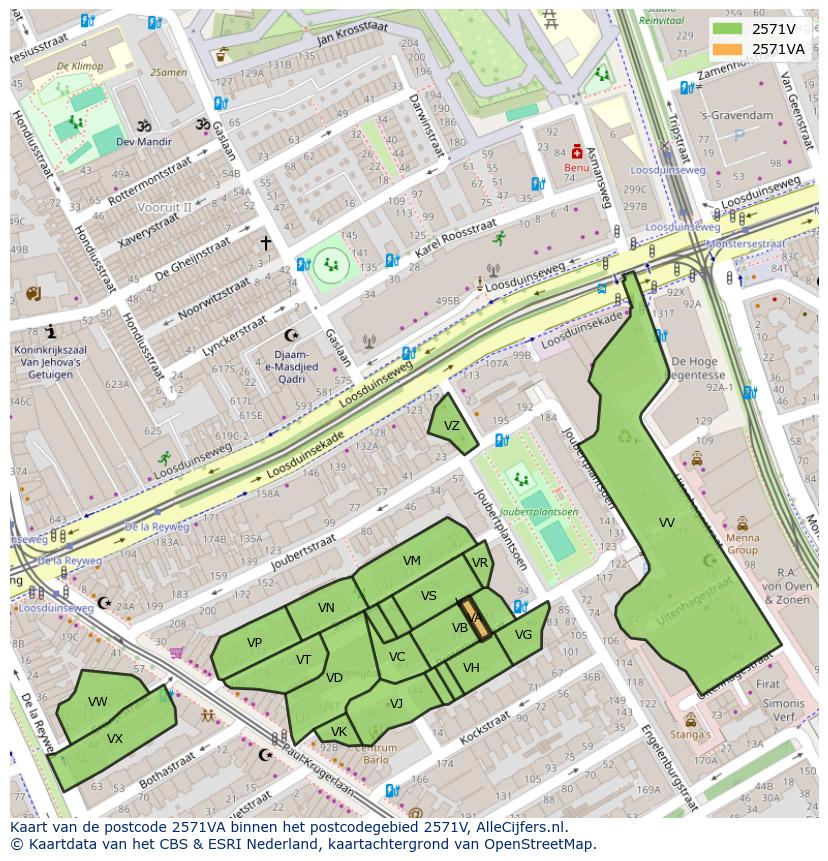 Afbeelding van het postcodegebied 2571 VA op de kaart.