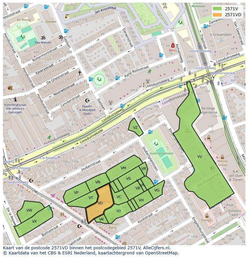 Afbeelding van het postcodegebied 2571 VD op de kaart.