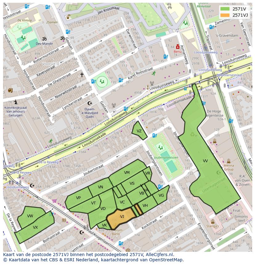 Afbeelding van het postcodegebied 2571 VJ op de kaart.