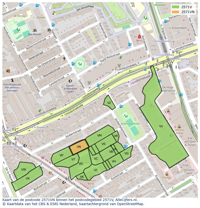 Afbeelding van het postcodegebied 2571 VN op de kaart.