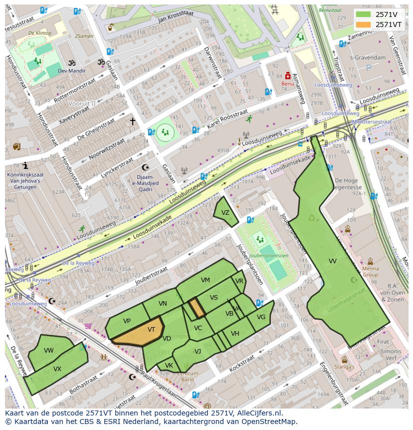 Afbeelding van het postcodegebied 2571 VT op de kaart.
