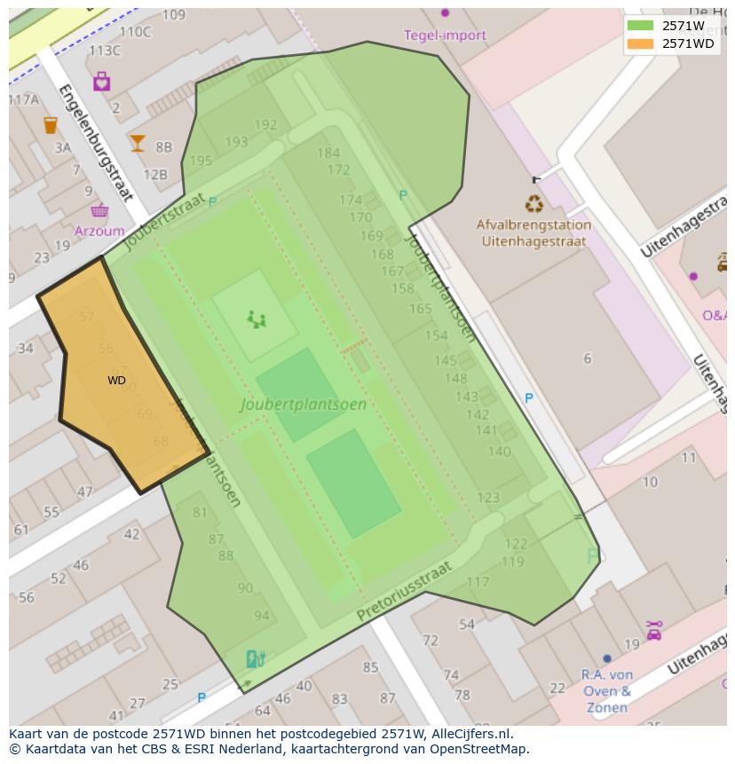 Afbeelding van het postcodegebied 2571 WD op de kaart.