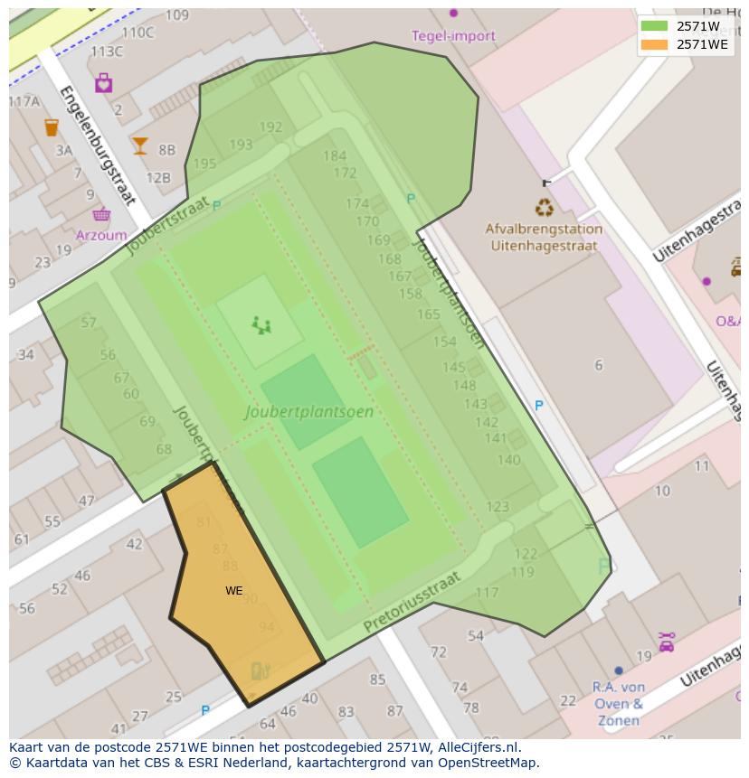 Afbeelding van het postcodegebied 2571 WE op de kaart.