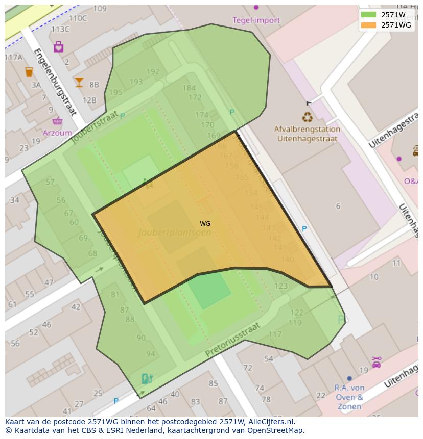 Afbeelding van het postcodegebied 2571 WG op de kaart.