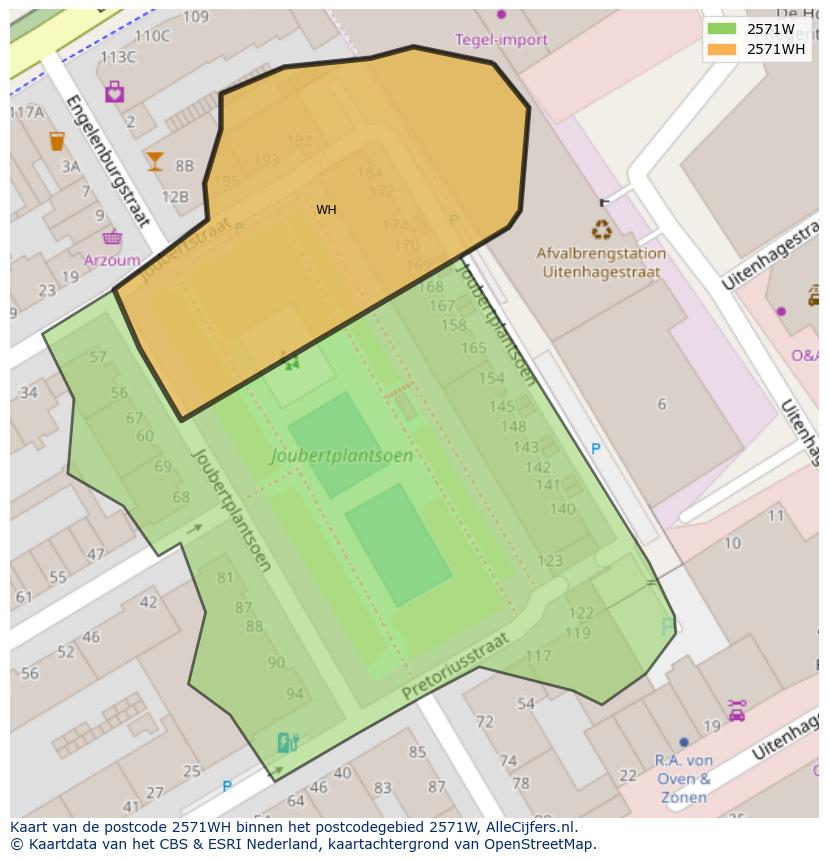 Afbeelding van het postcodegebied 2571 WH op de kaart.