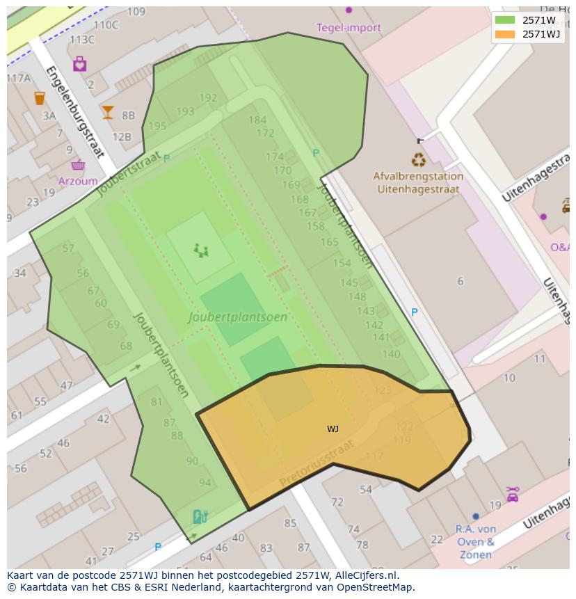 Afbeelding van het postcodegebied 2571 WJ op de kaart.