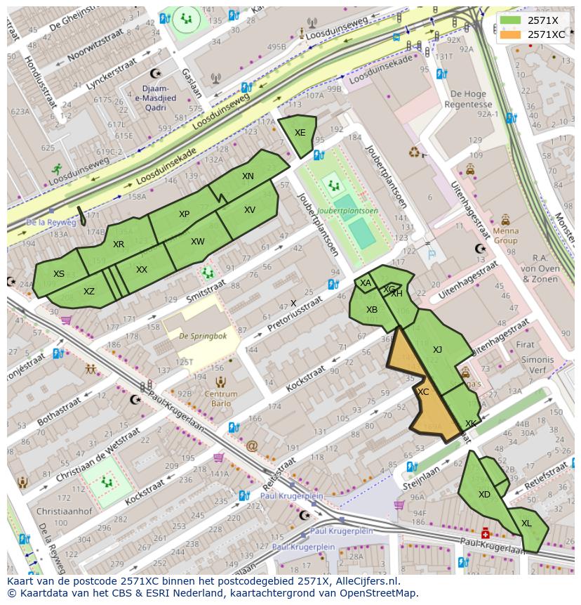 Afbeelding van het postcodegebied 2571 XC op de kaart.