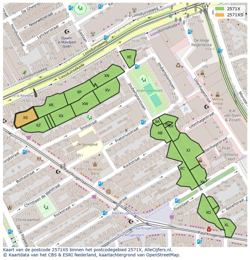 Afbeelding van het postcodegebied 2571 XS op de kaart.