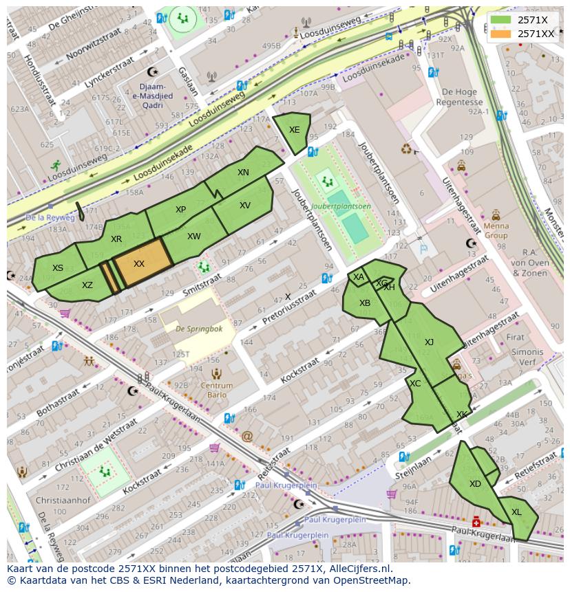 Afbeelding van het postcodegebied 2571 XX op de kaart.