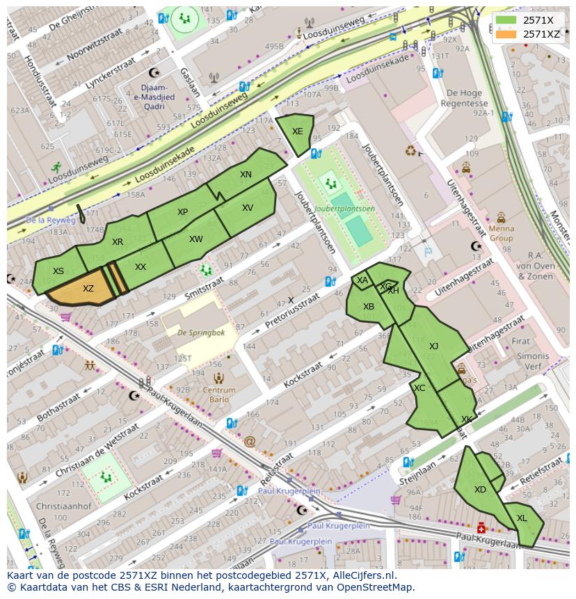 Afbeelding van het postcodegebied 2571 XZ op de kaart.