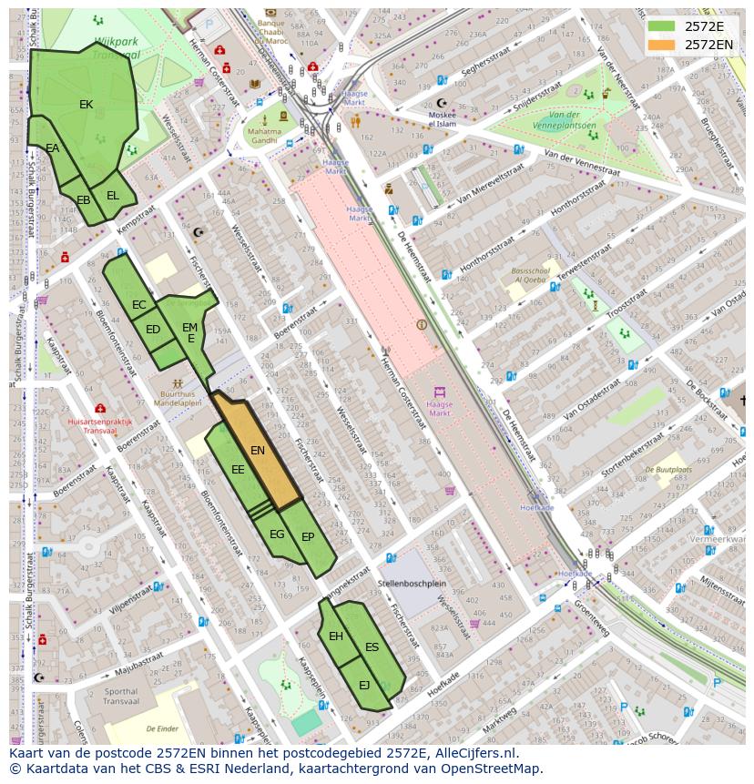 Afbeelding van het postcodegebied 2572 EN op de kaart.