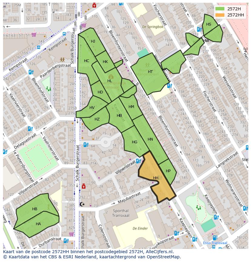 Afbeelding van het postcodegebied 2572 HH op de kaart.