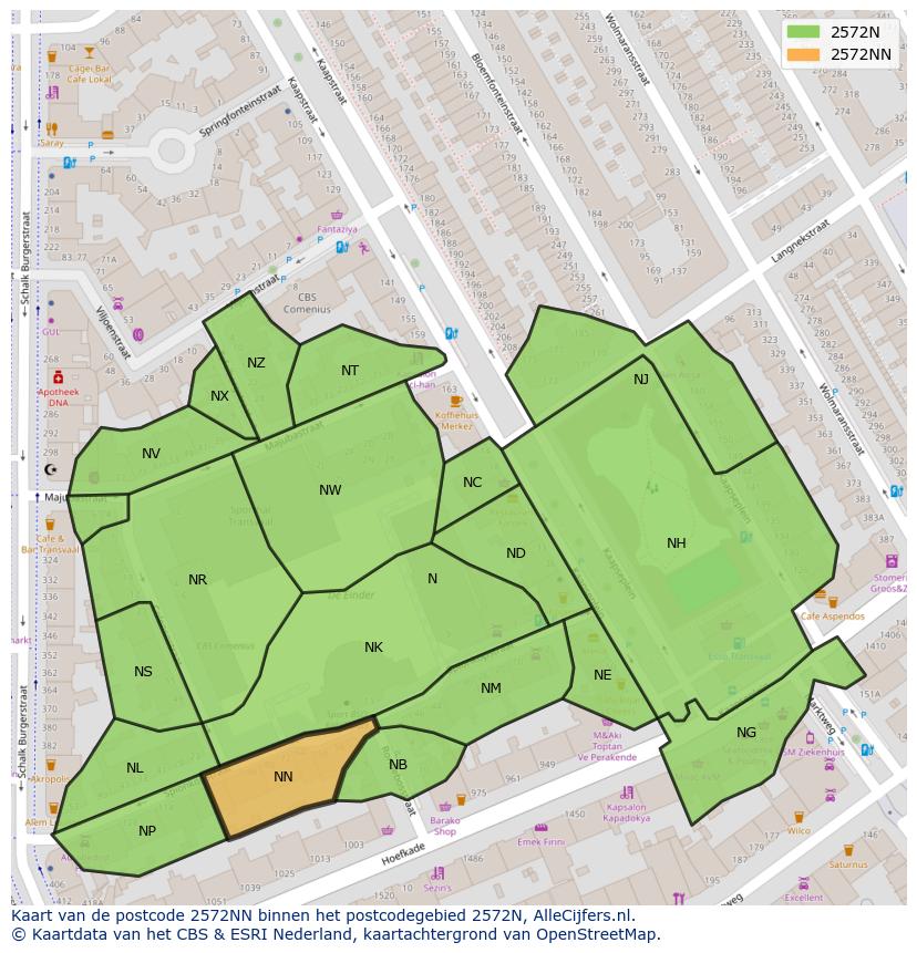 Afbeelding van het postcodegebied 2572 NN op de kaart.