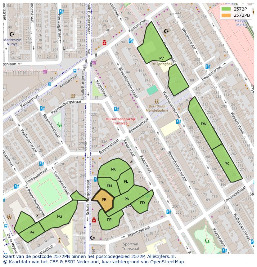Afbeelding van het postcodegebied 2572 PB op de kaart.