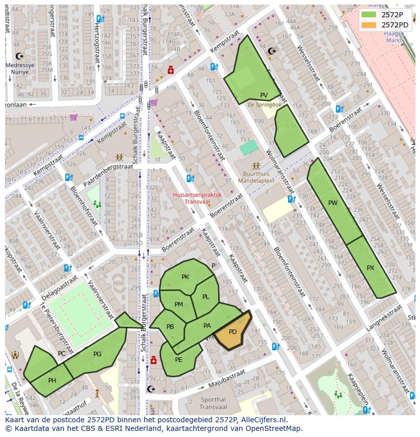 Afbeelding van het postcodegebied 2572 PD op de kaart.