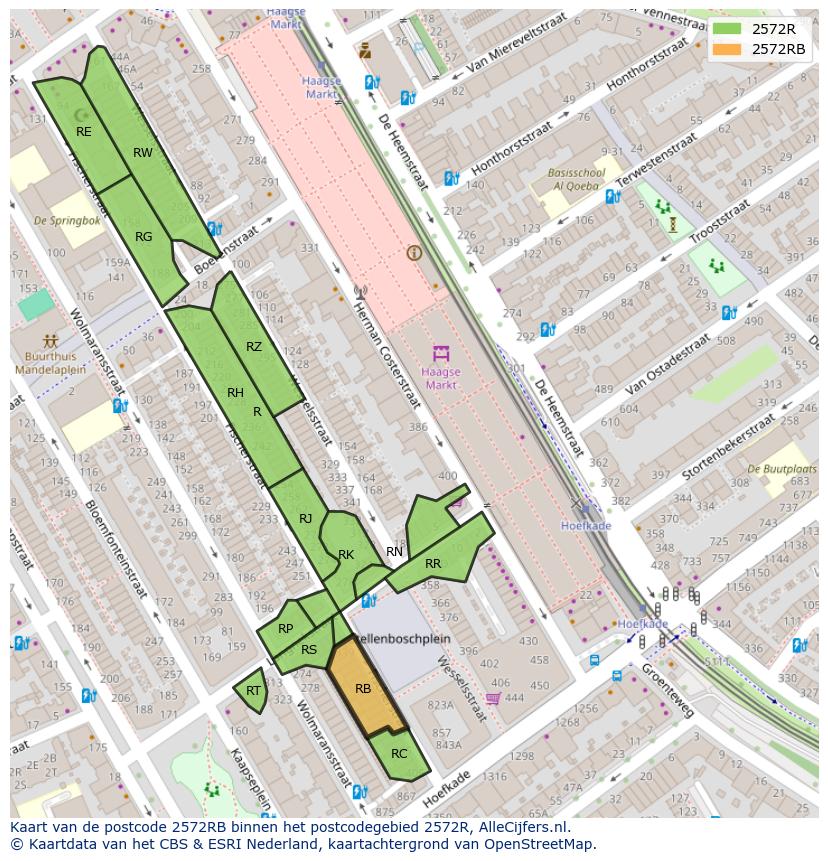 Afbeelding van het postcodegebied 2572 RB op de kaart.
