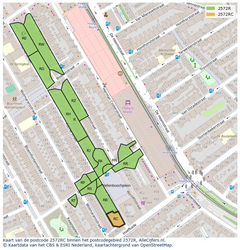 Afbeelding van het postcodegebied 2572 RC op de kaart.