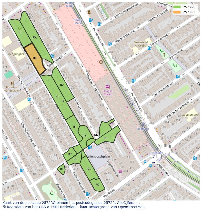 Afbeelding van het postcodegebied 2572 RG op de kaart.