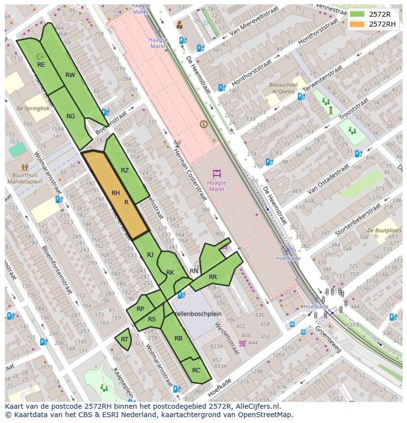 Afbeelding van het postcodegebied 2572 RH op de kaart.
