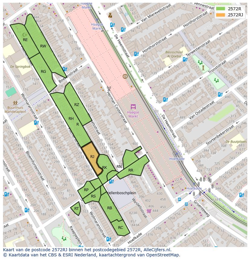 Afbeelding van het postcodegebied 2572 RJ op de kaart.