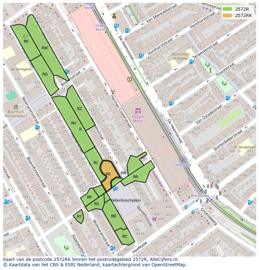 Afbeelding van het postcodegebied 2572 RK op de kaart.