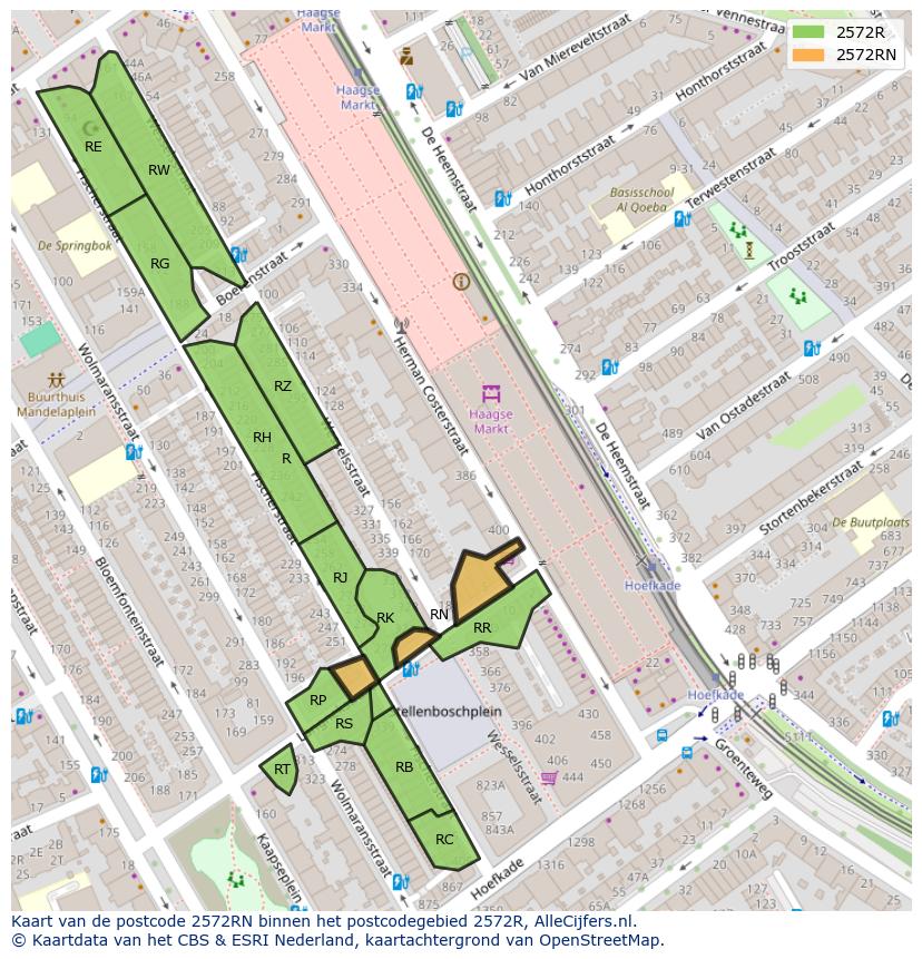 Afbeelding van het postcodegebied 2572 RN op de kaart.