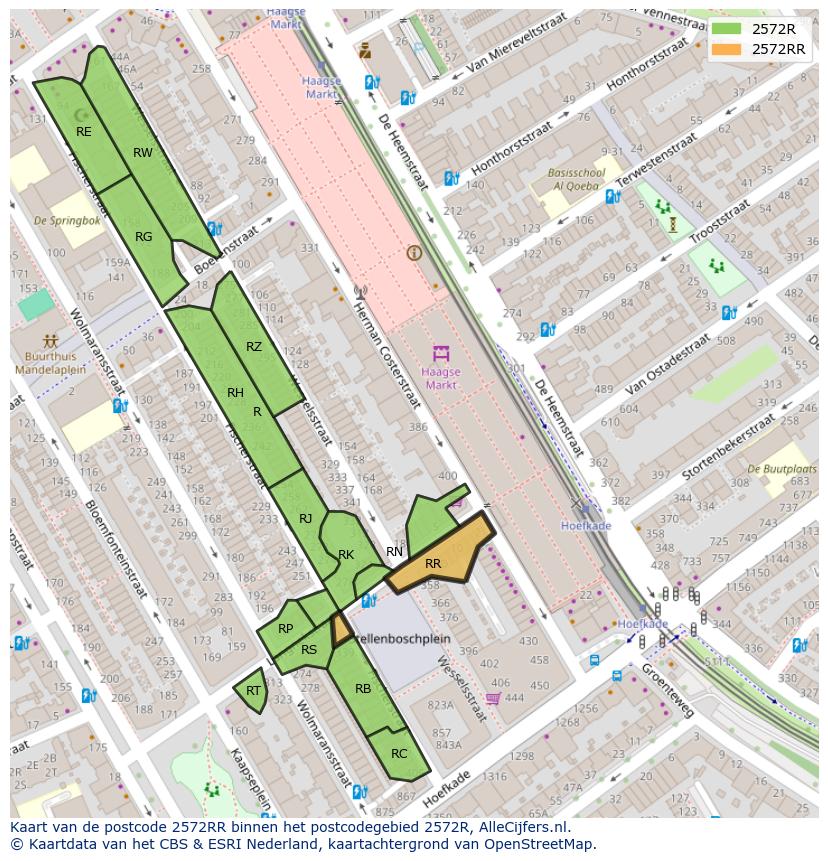 Afbeelding van het postcodegebied 2572 RR op de kaart.