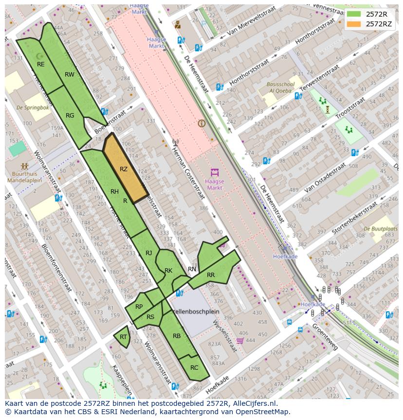 Afbeelding van het postcodegebied 2572 RZ op de kaart.