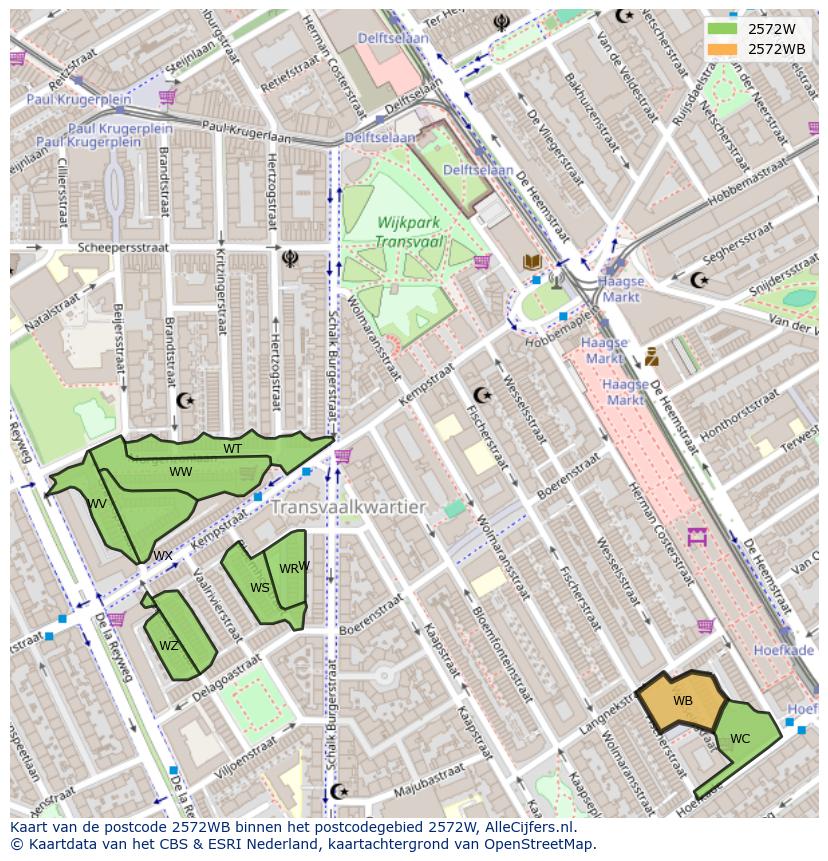 Afbeelding van het postcodegebied 2572 WB op de kaart.