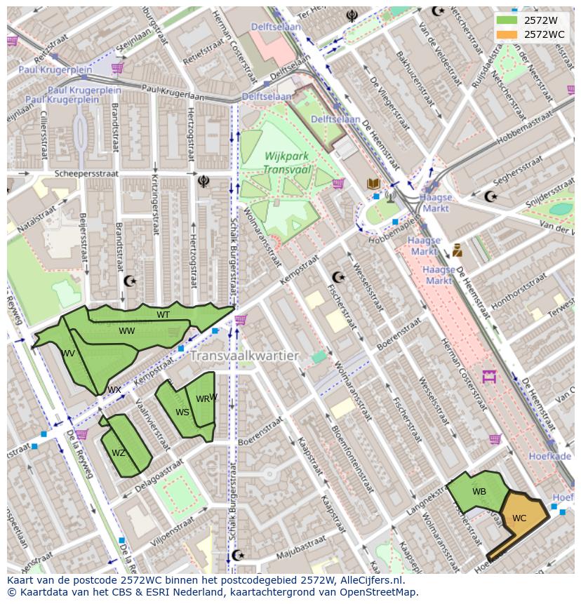 Afbeelding van het postcodegebied 2572 WC op de kaart.