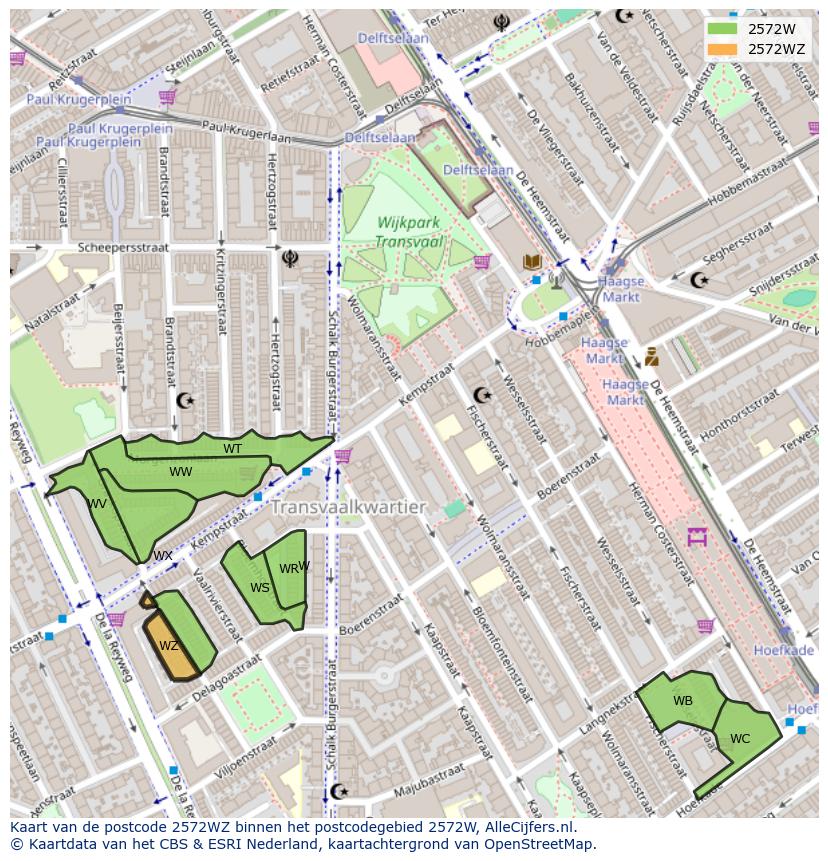 Afbeelding van het postcodegebied 2572 WZ op de kaart.