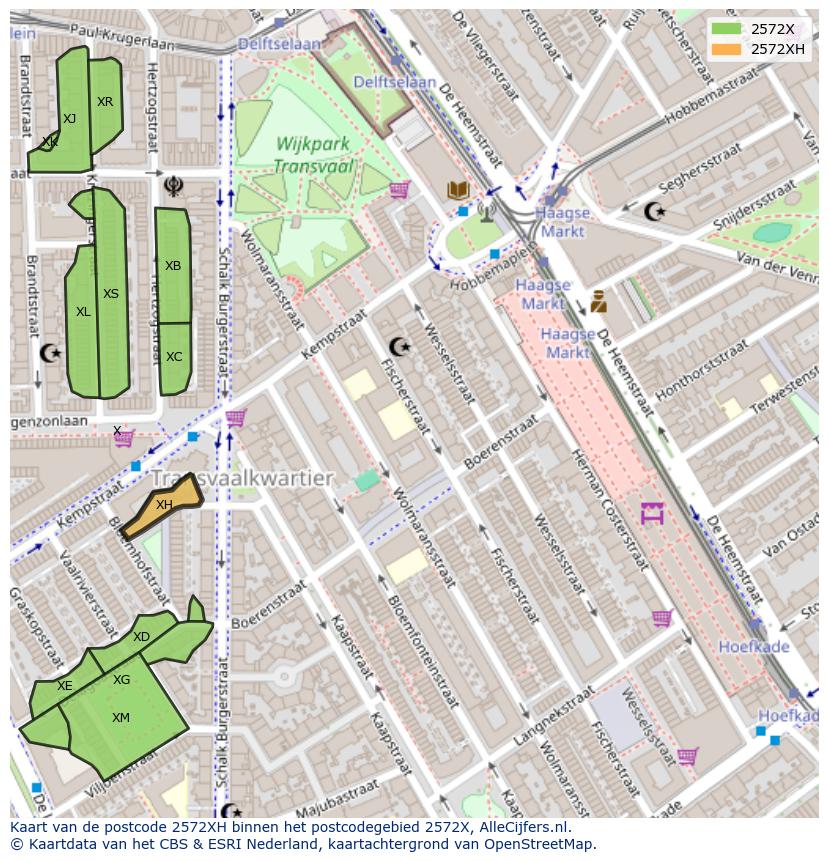 Afbeelding van het postcodegebied 2572 XH op de kaart.