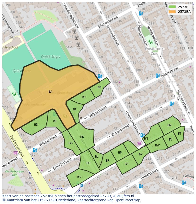 Afbeelding van het postcodegebied 2573 BA op de kaart.