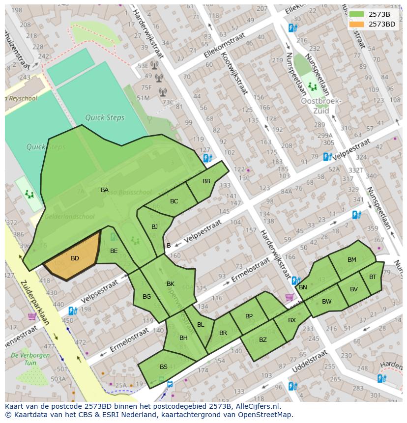 Afbeelding van het postcodegebied 2573 BD op de kaart.
