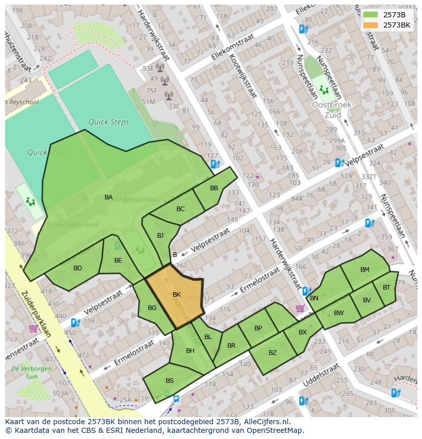Afbeelding van het postcodegebied 2573 BK op de kaart.