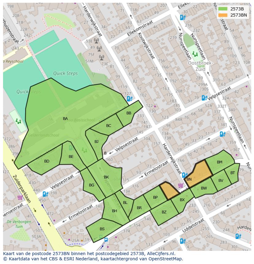 Afbeelding van het postcodegebied 2573 BN op de kaart.