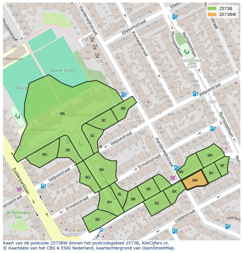 Afbeelding van het postcodegebied 2573 BW op de kaart.