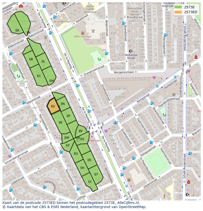Afbeelding van het postcodegebied 2573 ED op de kaart.