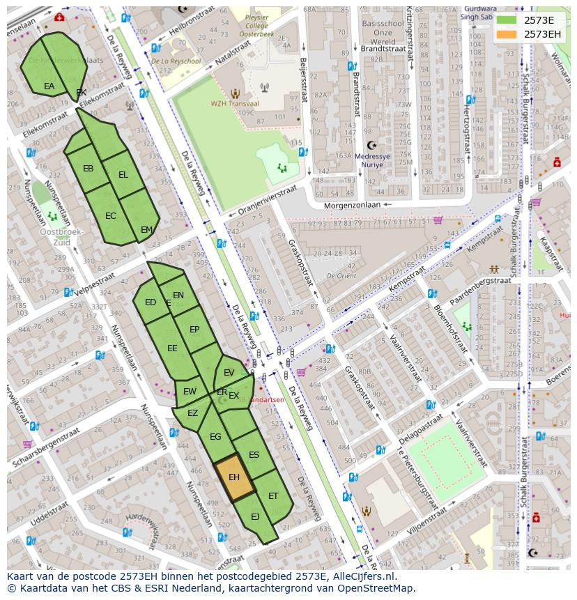 Afbeelding van het postcodegebied 2573 EH op de kaart.