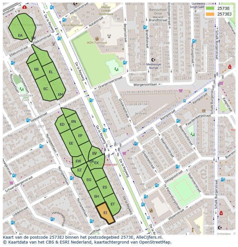 Afbeelding van het postcodegebied 2573 EJ op de kaart.