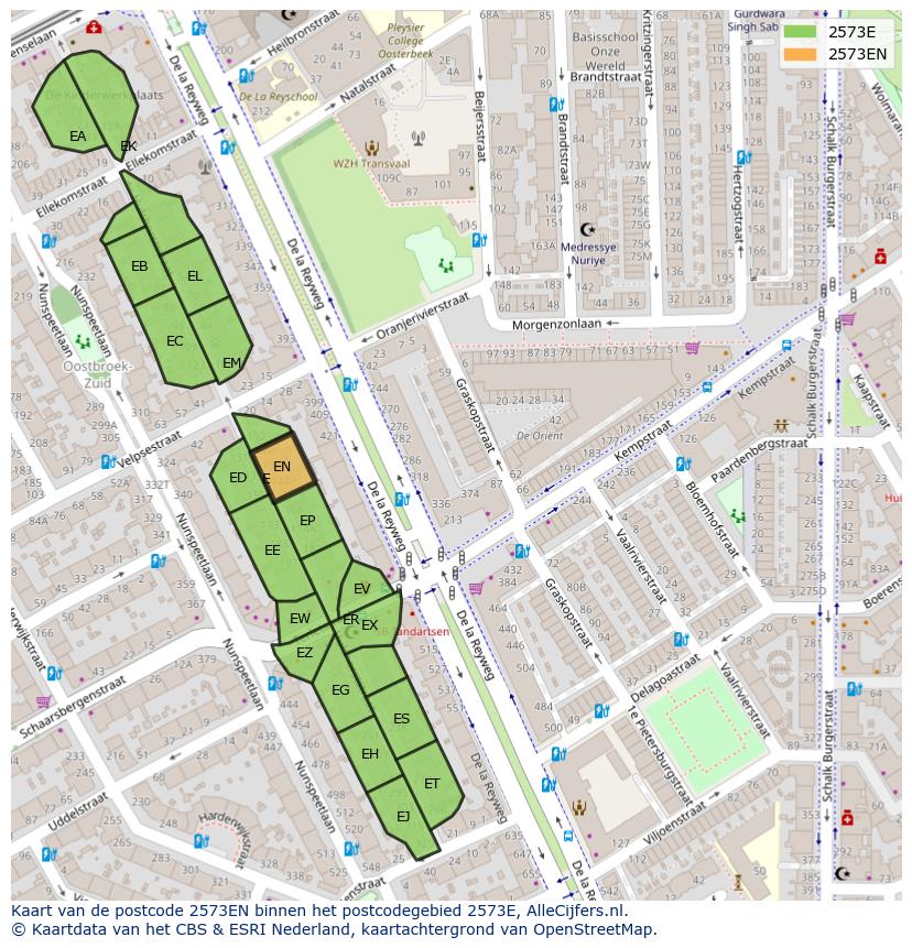 Afbeelding van het postcodegebied 2573 EN op de kaart.