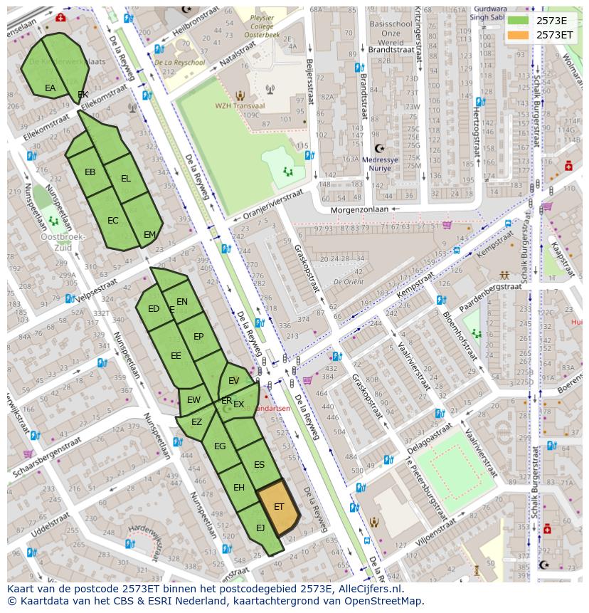 Afbeelding van het postcodegebied 2573 ET op de kaart.