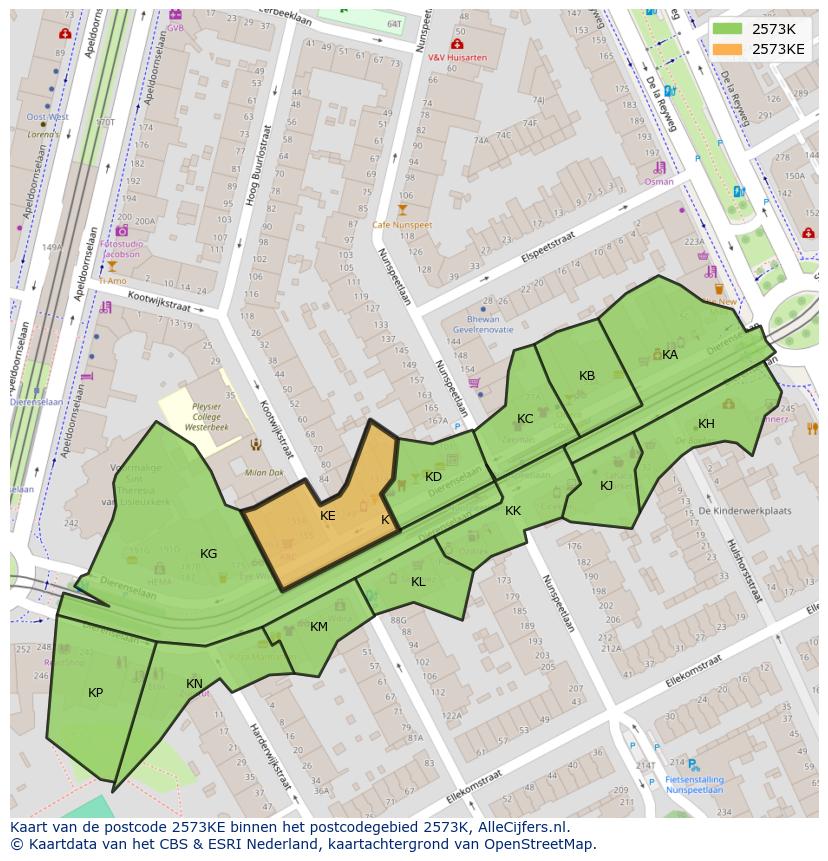 Afbeelding van het postcodegebied 2573 KE op de kaart.