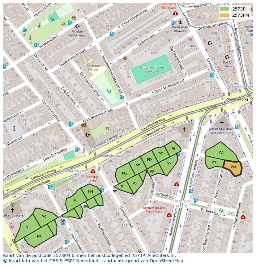 Afbeelding van het postcodegebied 2573 PM op de kaart.