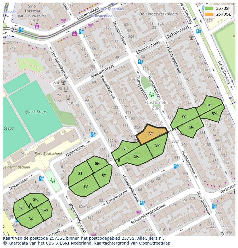 Afbeelding van het postcodegebied 2573 SE op de kaart.