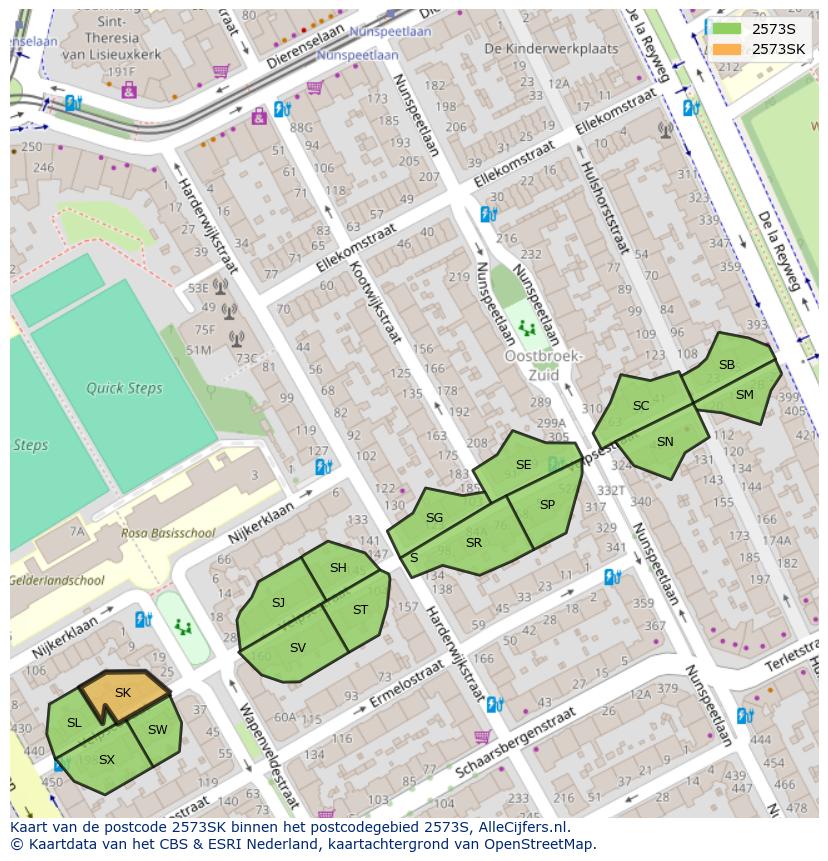 Afbeelding van het postcodegebied 2573 SK op de kaart.
