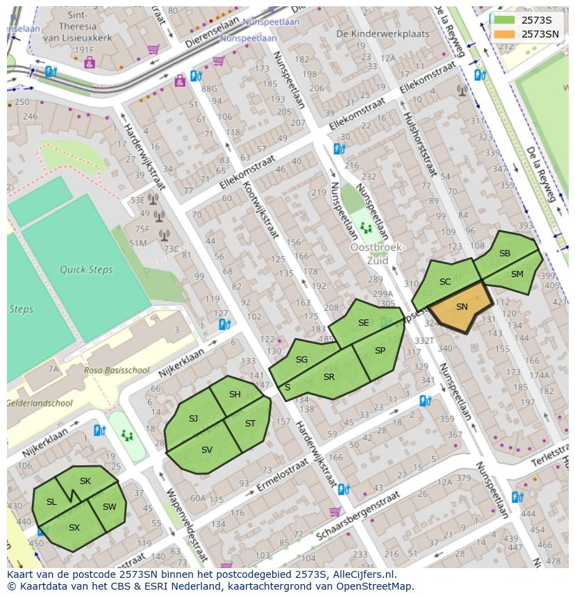 Afbeelding van het postcodegebied 2573 SN op de kaart.