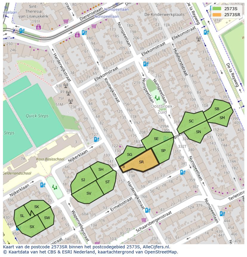 Afbeelding van het postcodegebied 2573 SR op de kaart.