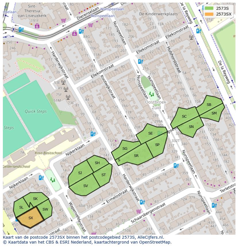 Afbeelding van het postcodegebied 2573 SX op de kaart.