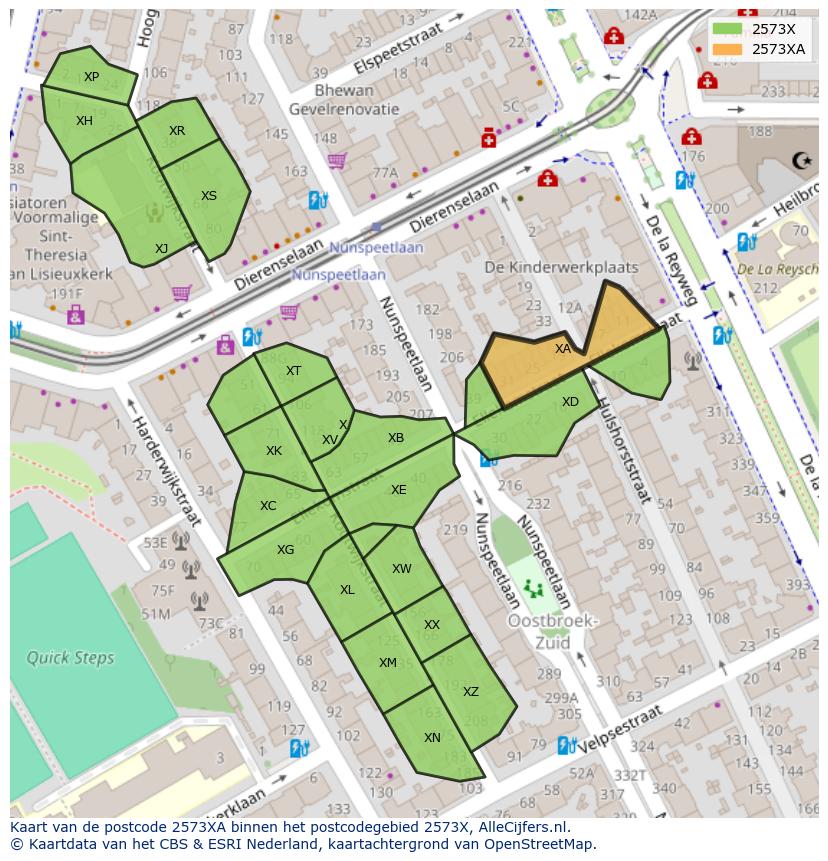Afbeelding van het postcodegebied 2573 XA op de kaart.